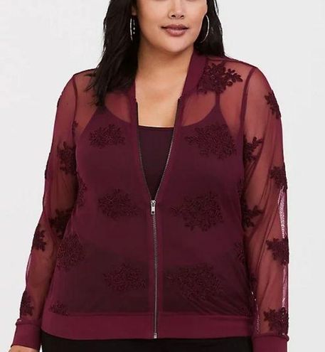 Plus Size - Purple Satin Embroidered Bomber Jacket - Torrid