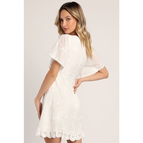 Morning in Mallorca White Cotton Eyelet Short Sleeve Mini Dress