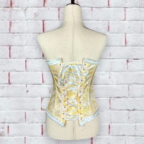 Vaacodor Satin Overbust Lace Up Boned Bustier Corset Yellow - $38 - From  Crystal