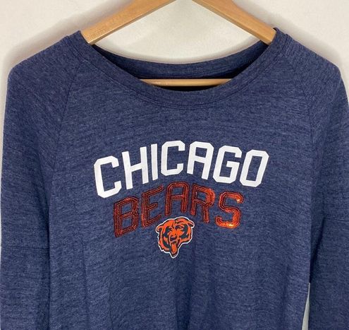 Chicago Bears New Era Women's Cold Shoulder Tri-Blend Raglan Long Sleeve  Crewneck Fleece - Heather Navy