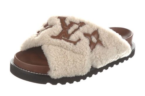 Louis Vuitton Shearling Paseo Flat Comfort Sandals Brown 2021