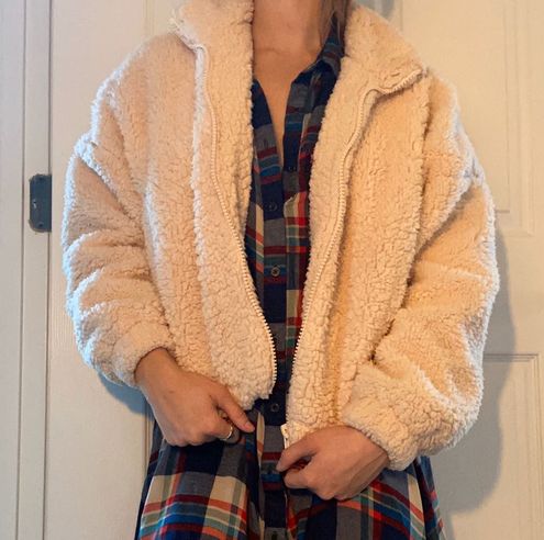 fuzzy drawstring teddy jacket