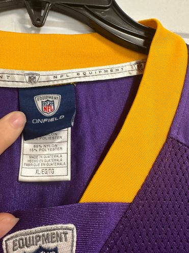 NFL XL peterson vikings ngl jersey purple and yellow fits like XXL good  condition SIZE: XL. fits larger DEPARTMENT: MATERIAL: nylon / polyester  CONDITION: used good condition no rips COLOR: purple. yellow.