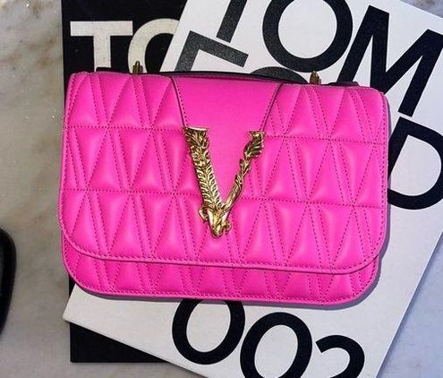 Versace, Bags, Versace Virtus Quilted Leather Tribute Crossbody Bag In  Fuchsia Gold