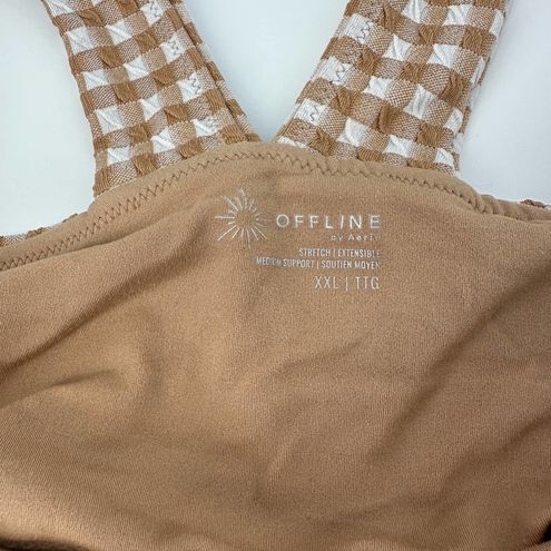 Aerie Offline by Cropped Tank with Built In Bra Gingham Stretch Womens Tan  XXL - $20 - From Madeline