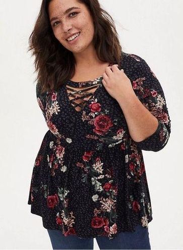 Torrid Super Soft Floral Chocker Babydoll Shirt Black Large - $30 - From  Cinnamon