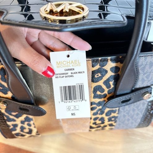 Michael Kors Carmen Medium leopard print and Logo Flap Satchel