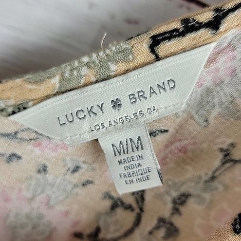 Lucky Brand, Dresses, Lucky Brand Tan Pink Floral Tie Waist Vneck Soft  Maxi Womens Dress Size Medium