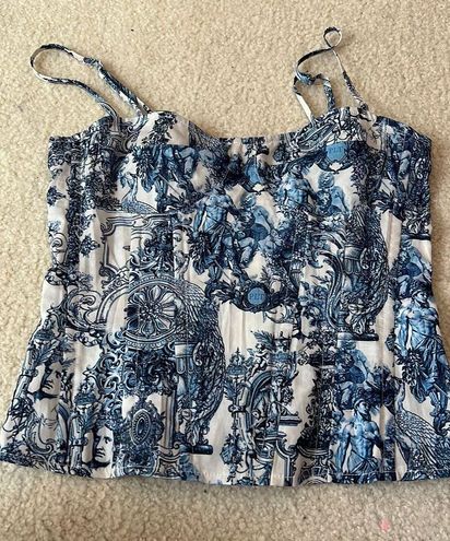 PRETTYLITTLETHING - Blue Renaissance Print Structured Corset Top on  Designer Wardrobe