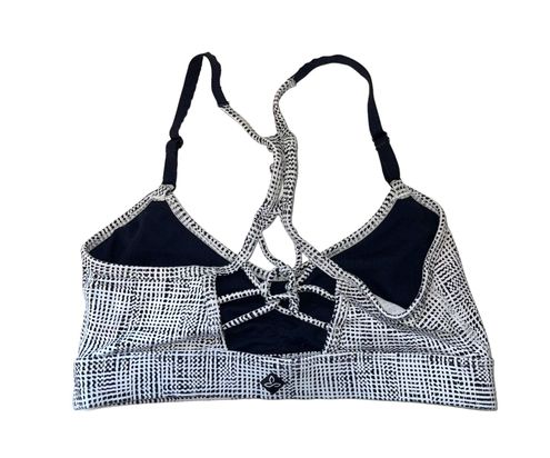 PrAna Elixir Gray & Black Printed Strappy Racerback Sports Bra