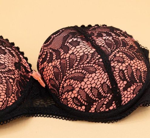 XOXO Pink Black Lace Strapless Push Up Bra, Size 34B. - $17 - From Tara