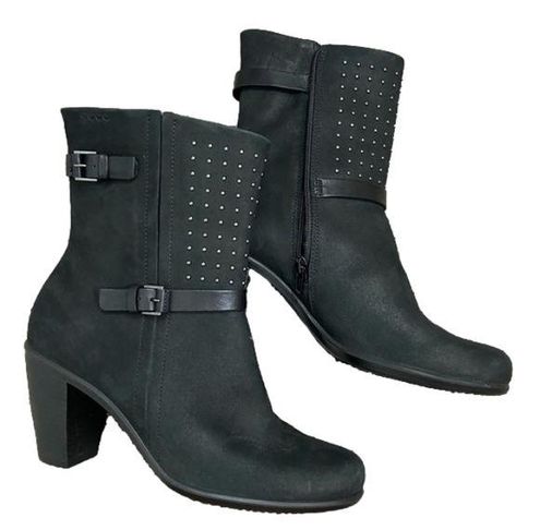 Ecco Size 40 EUR Black Leather Zip Buckle Studded Ankle Boots Bootie - $40 From Courtney