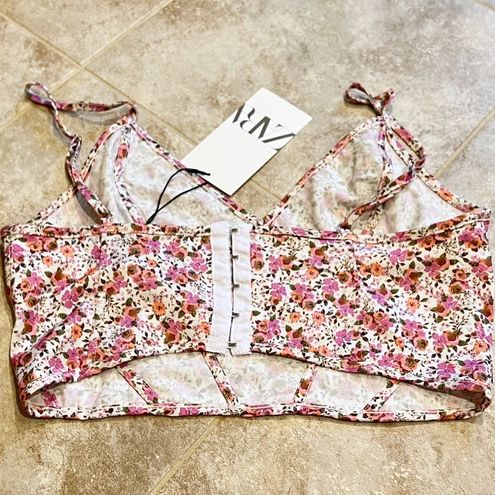 ZARA floral spaghetti strap bustier crop corset top camisole pink - $32 -  From Julie