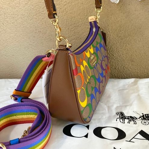 Coach CA176 Teri Shoulder Bag In Rainbow Signature Canvas In Gold/Khaki  Multi 