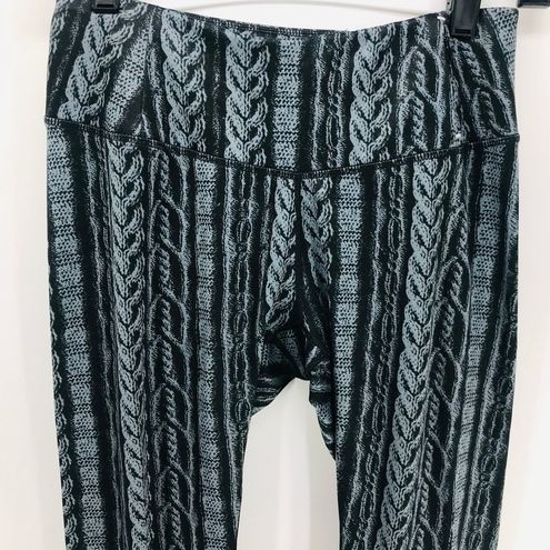 CALIA Tight Fit Leggings Dark Cable Print Black Grey Mid Rise Size