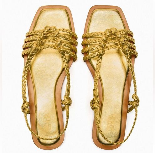 Authentic Zara Gold Flat Sandals, Women's Fashion, Footwear, Flats & Sandals  on Carousell