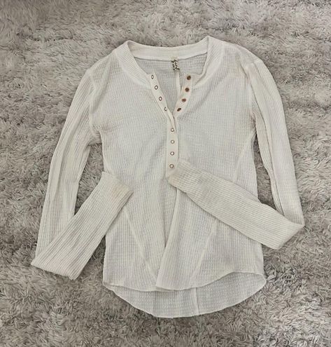 Waffle Knit Henley Top - White