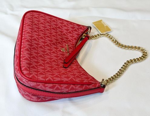 Michael Kors Crimson Red Jet Set Charm Small Chain Pouchette