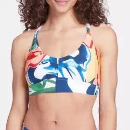 CALIA Women's Strappy Back Ruched Medium Support Bikini Swim Top