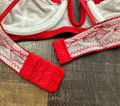 Urban Outfitters Mesh Lips Embroidered Red/White Bra Size 34 A