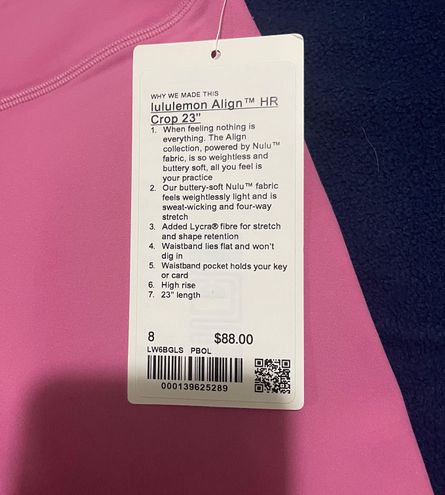 Lululemon Align High-Rise Crop 23” Pink Size 8 - $69 (21% Off Retail) New  With Tags - From Lindsay