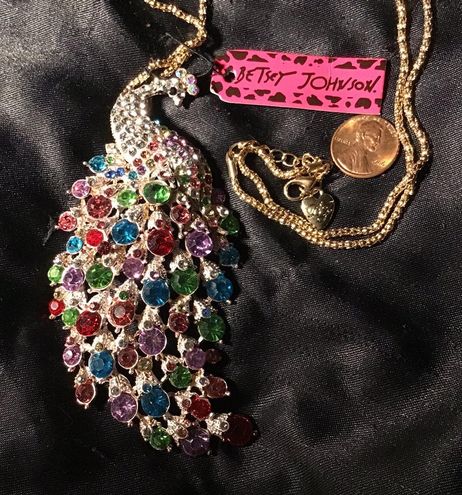 Betsey Johnson 28 Free Color Peacock Necklace Gold 22 New With