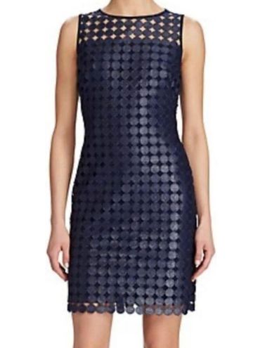 Ralph Lauren Lauren Geometric Lace Sheath Dress Navy Blue Size 16