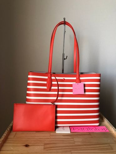 Kate Spade All Day Sailing Stripe Large Tote + Wristlet Tamarillo Orange  Multi