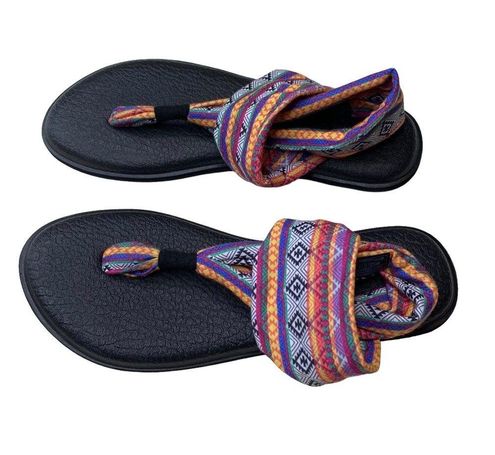 Sanuk Yoga Sling Sandals Flip Flop Aztec Blue Yellow Pink. Size 9 Womens.  Multiple - $14 - From Hannah