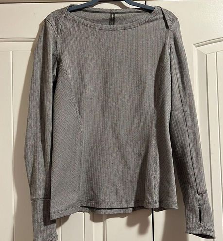 Lululemon Kanto Catch Me Long Sleeve Heathered Herringbone Heathered White  Slate size 6