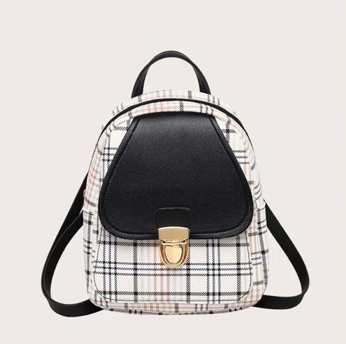 SheIn Push Lock Decor Plaid Backpack 