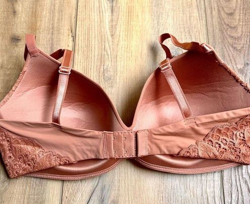 Auden Bra 36D Orange Peach Lace Womens Lingerie T-Shirt Wirefree