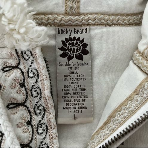 Lucky Brand Y2K Boho Zip Front Hoodie, Cream/Brown Size L - $36 - From Gary