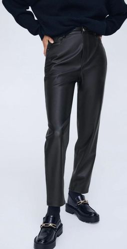 ZARA Mom Fit Faux Leather Pants Black Size 6 - $43 (52% Off Retail