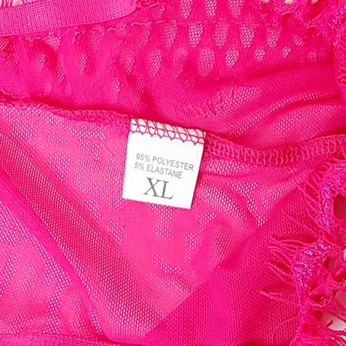 Boohoo Neon Lace Premium Bodysuit Hot Pink XL Mesh Fishnet Vibrant NWT -  $13 New With Tags - From August