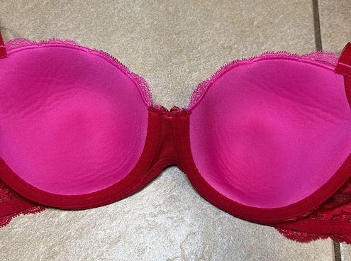 Victoria's Secret Dream Angels Lined Demi Red Pink Lace Bra 34D