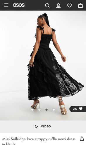 Miss Selfridge lace strappy ruffle maxi dress in black