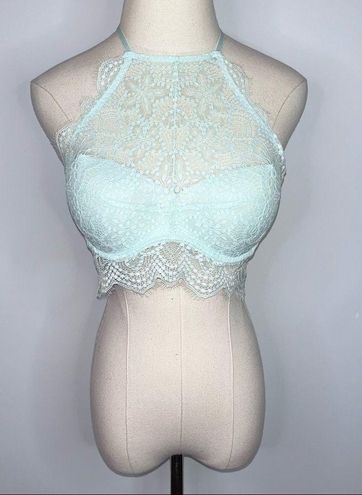 PINK - Victoria's Secret Mint Eyelash Lace High Neck Push Up Bralette Bra  Small Green - $25 - From RB