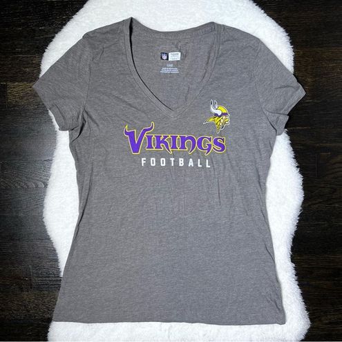 NFL Team Apparel MN Vikings Football Gray V Neck Tee Size L