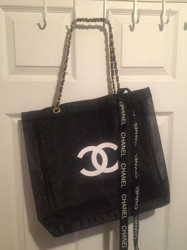 New! Chanel Makeup Black Mesh GWP Logo Tote Bag Free Ship