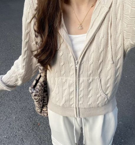 Brandy Melville Ayla Cable Knit Zip Up Tan - $45 New With Tags - From  Allison