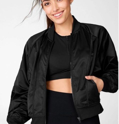 Fabletics x Demi Lovato Womens M Tori Woven Bomber Jacket Black Satiny  Active Size M - $35 - From Jeannie