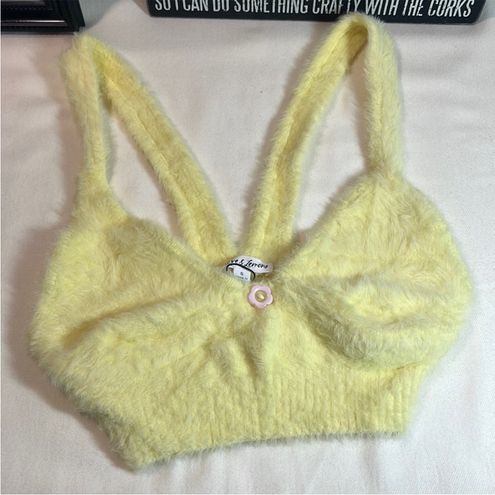 For Love and Lemons Devon Yellow Fuzzy Cropped Top Bralette NWT