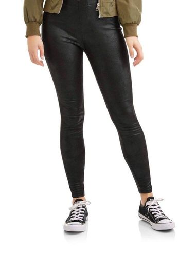Faded Glory NEW Faux Leather Jeggings Coated Black Stretch