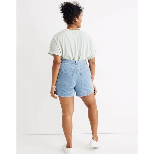 High-Rise Cuffed Denim Shorts in Light Indigo