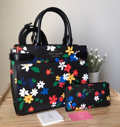 kate spade, Bags, Kate Spade New York Black Floral Staci Sailin Leather  Crossbody Bag