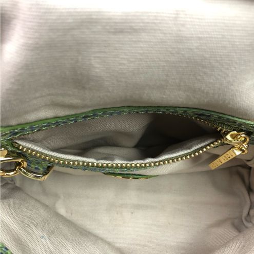 Tory Burch Green Blue Python Print Patent Leather Shoulder Bag