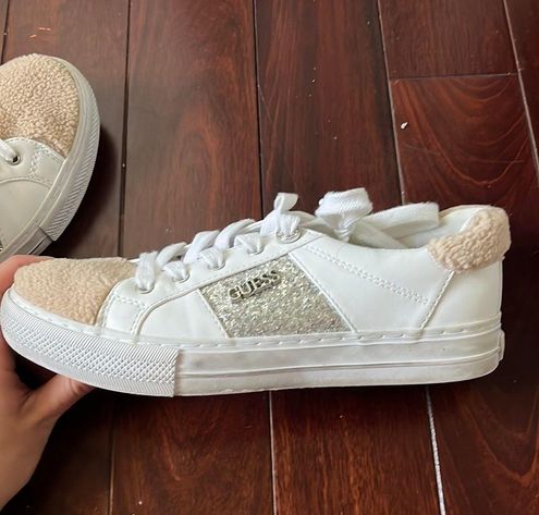 Guess White Leather Sparkly Sneakers Size 8 - $30 - From Diana