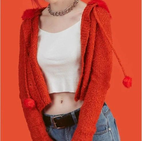 NEW WITH TAG Brandy Melville Fuzzy Pompom Hooded Cardigan