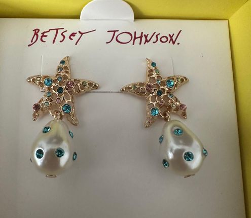 Betsey Johnson Gold Tone Cruise Control Starfish Drop Earrings Crystal NIB